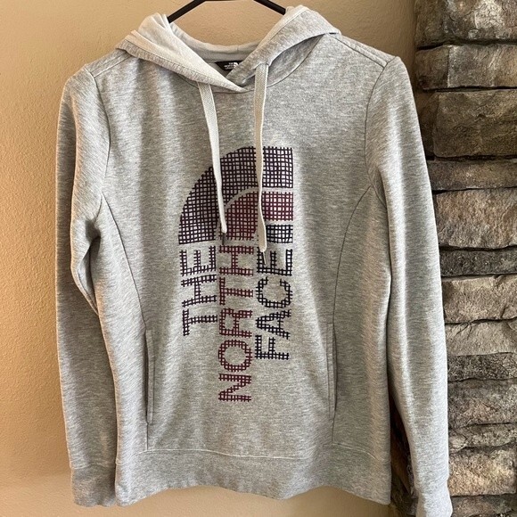 The North Face womens gray hooded sweatshirt with north face logo - Picture 1 of 6